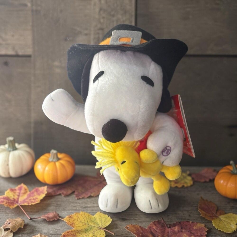 Thanksgiving Peanuts Snoopy Pilgrim Woodstock Turkey Dancing  Musical Plush 16”